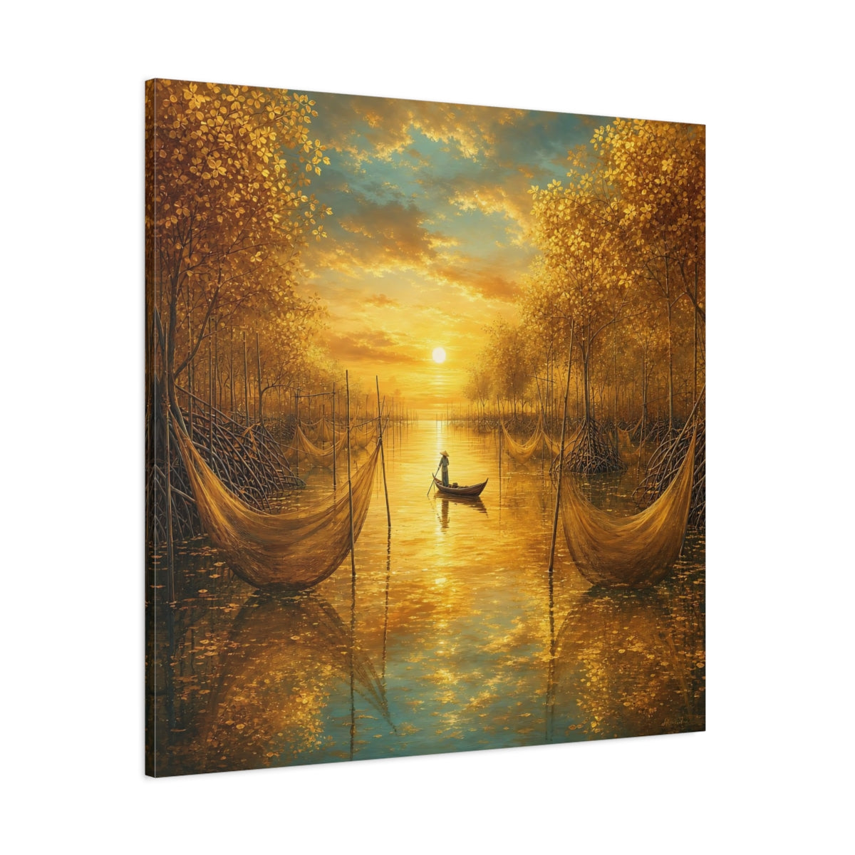 Side Mockup 1. Nature River Scene Golden River Landscape shown as stretched canvas wall art