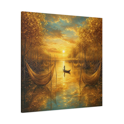 Side Mockup 1. Nature River Scene Golden River Landscape shown as stretched canvas wall art