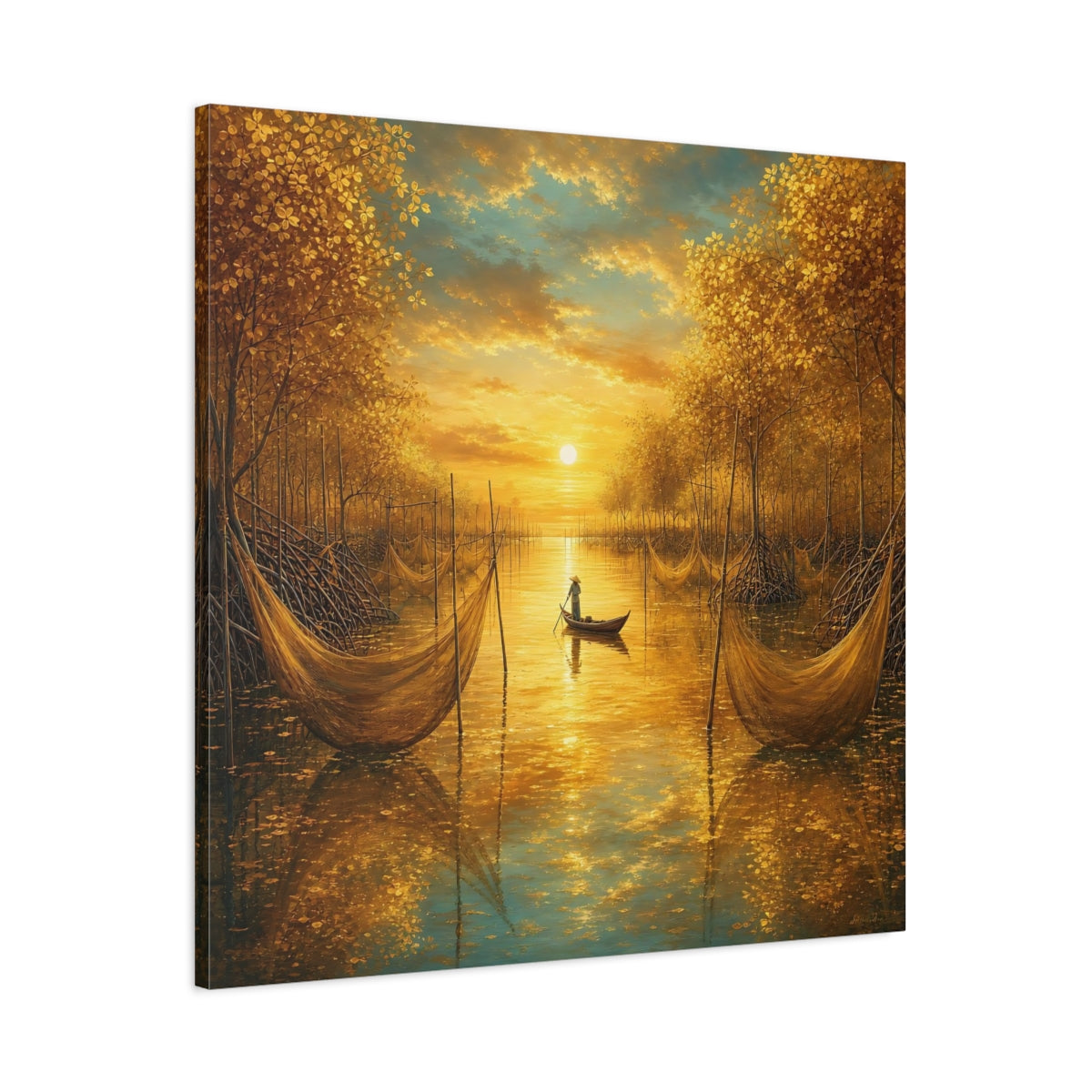 Main Mockup. Nature River Scene Golden River Landscape shown as stretched canvas wall art