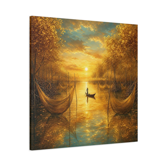Main Mockup. Nature River Scene Golden River Landscape shown as stretched canvas wall art