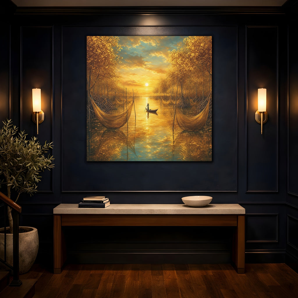 Mockup 4. Nature River Scene Golden River Landscape shown as stretched canvas wall art