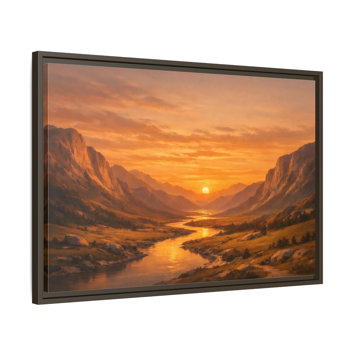 Side Mockup 11. Nature River Valley Golden Valley Sunset shown as stretched canvas wall art