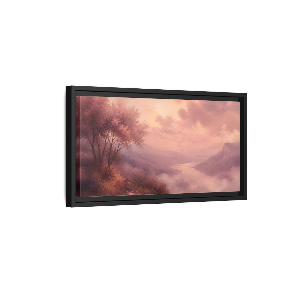 Side Mockup 8. Nature River Valley Pink Valley shown as stretched canvas wall art