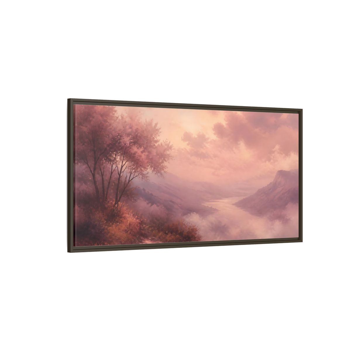 Side Mockup 4. Nature River Valley Pink Valley shown as stretched canvas wall art