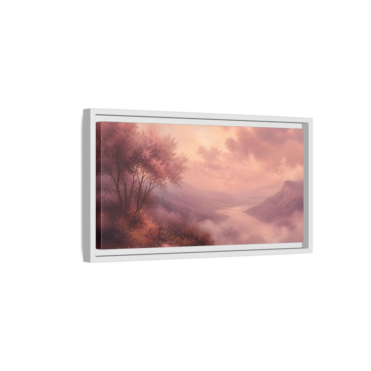 Side Mockup 6. Nature River Valley Pink Valley shown as stretched canvas wall art