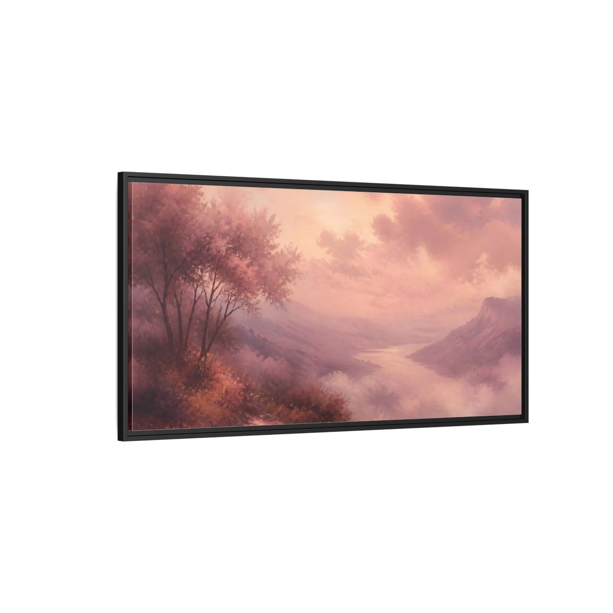 Side Mockup 5. Nature River Valley Pink Valley shown as stretched canvas wall art
