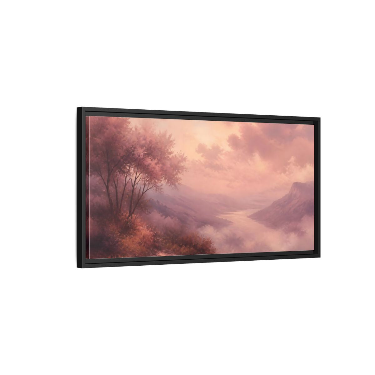 Side Mockup 2. Nature River Valley Pink Valley shown as stretched canvas wall art