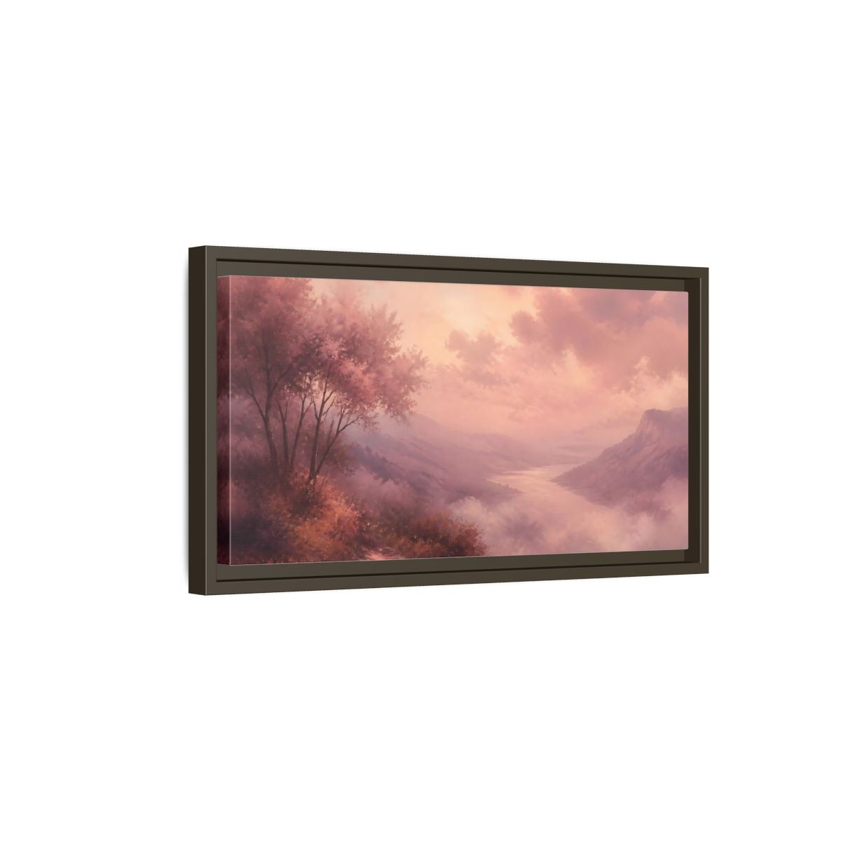 Side Mockup 7. Nature River Valley Pink Valley shown as stretched canvas wall art
