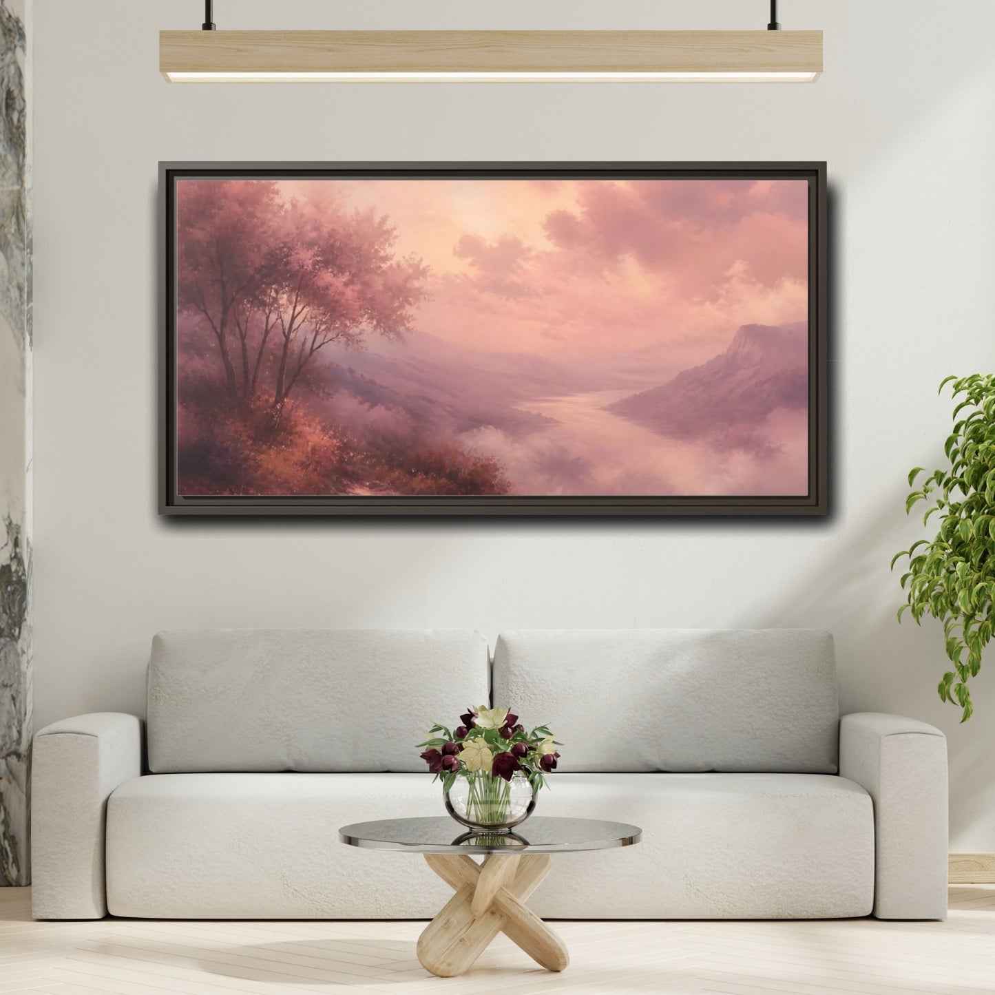 Mockup 2. Nature River Valley Pink Valley shown as stretched canvas wall art