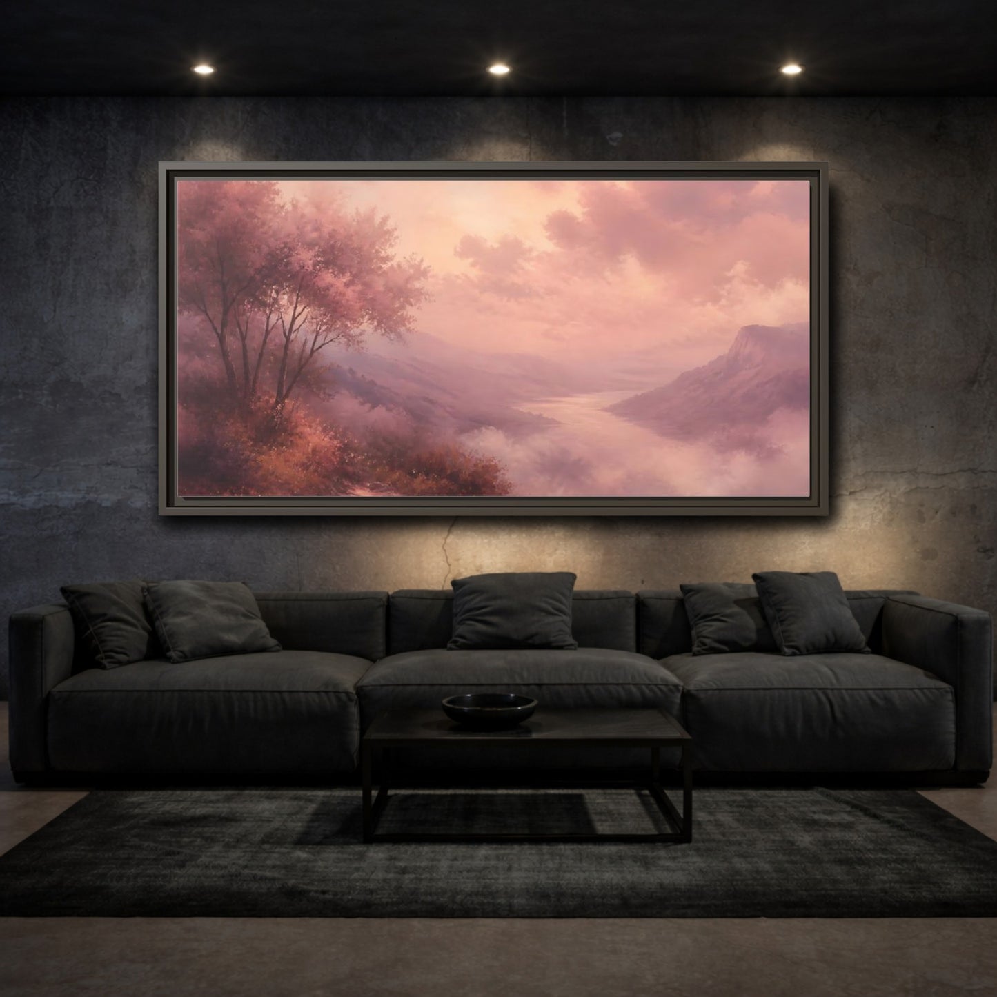 Mockup 3. Nature River Valley Pink Valley shown as stretched canvas wall art