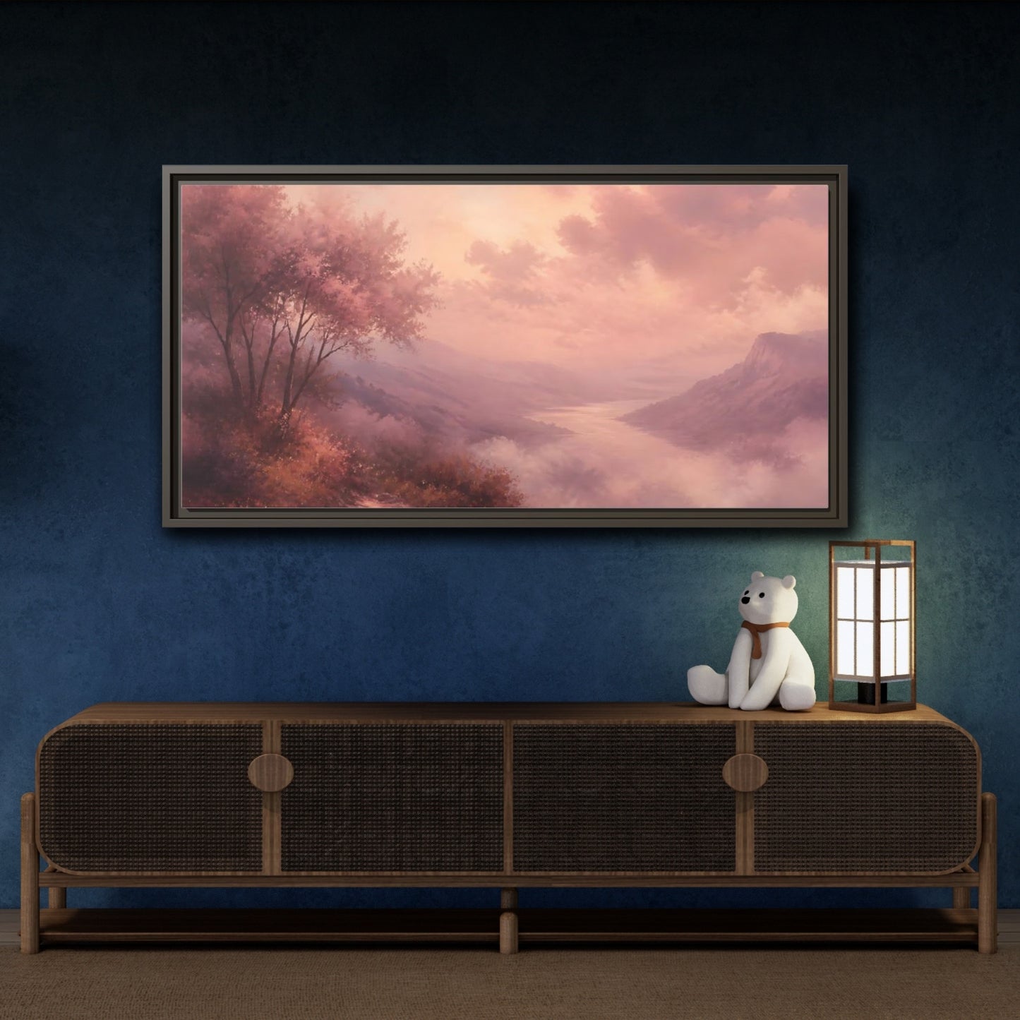 Mockup 4. Nature River Valley Pink Valley shown as stretched canvas wall art