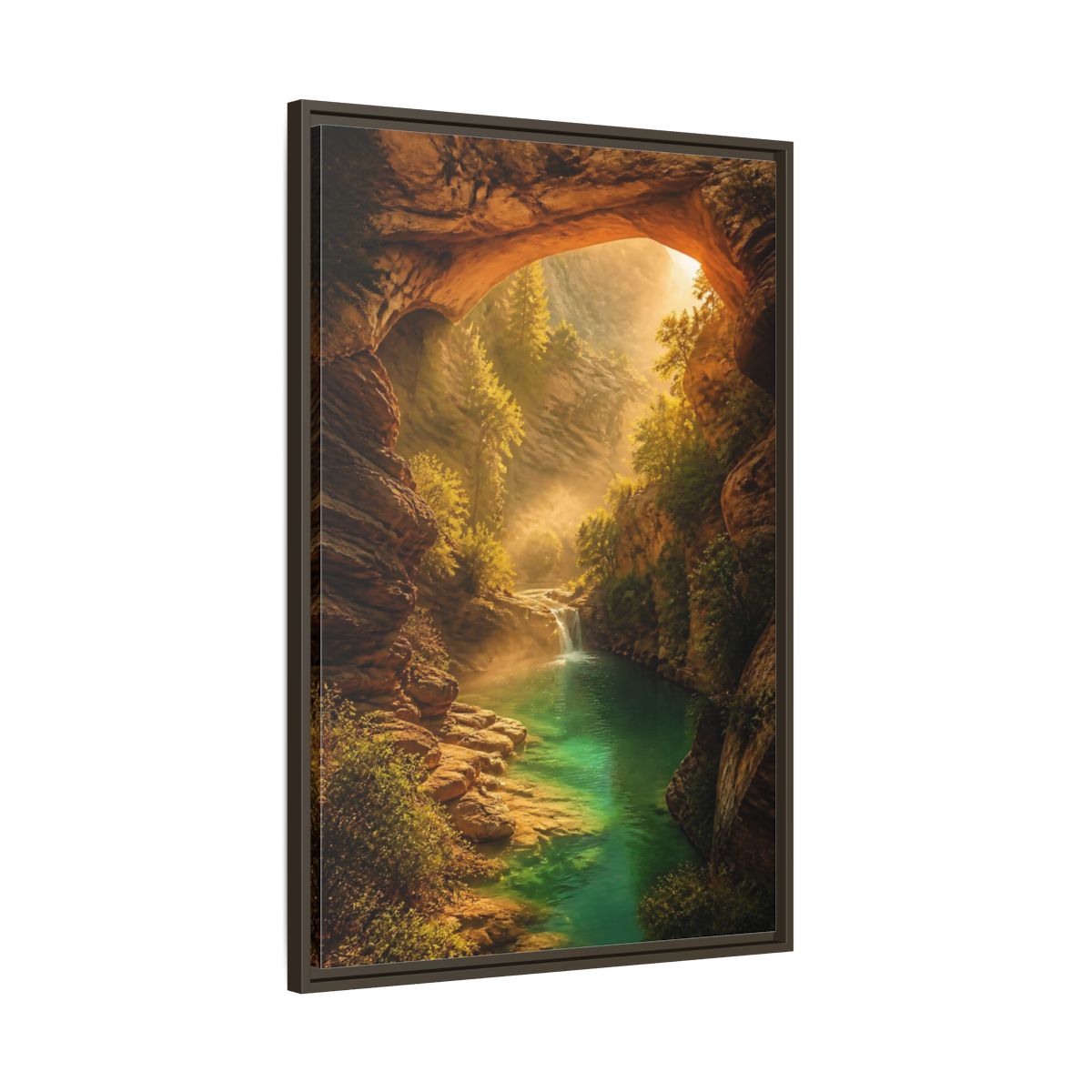 Main Mockup. Nature River Waterfall Green Canyon shown as stretched canvas wall art