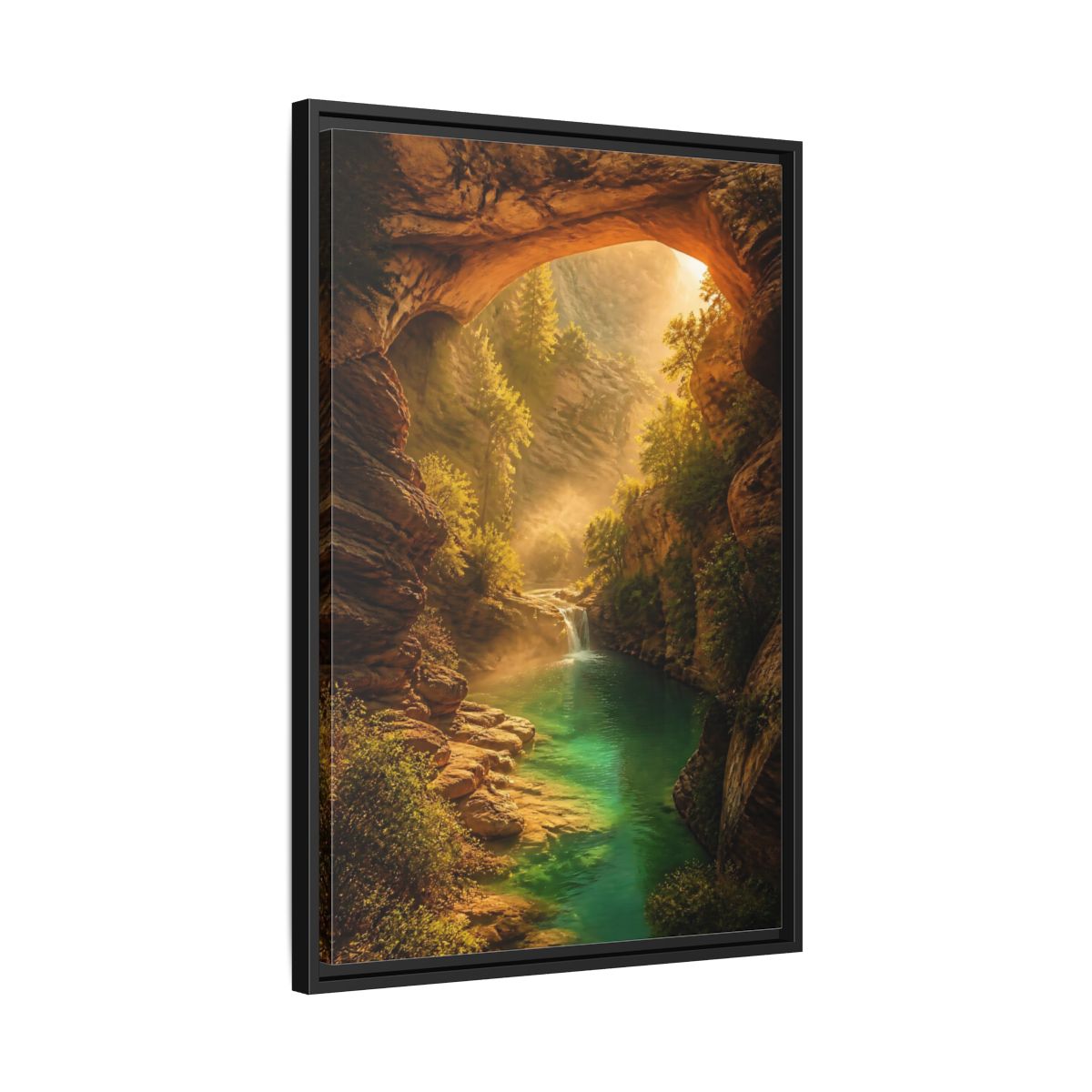 Side Mockup 14. Nature River Waterfall Green Canyon shown as stretched canvas wall art