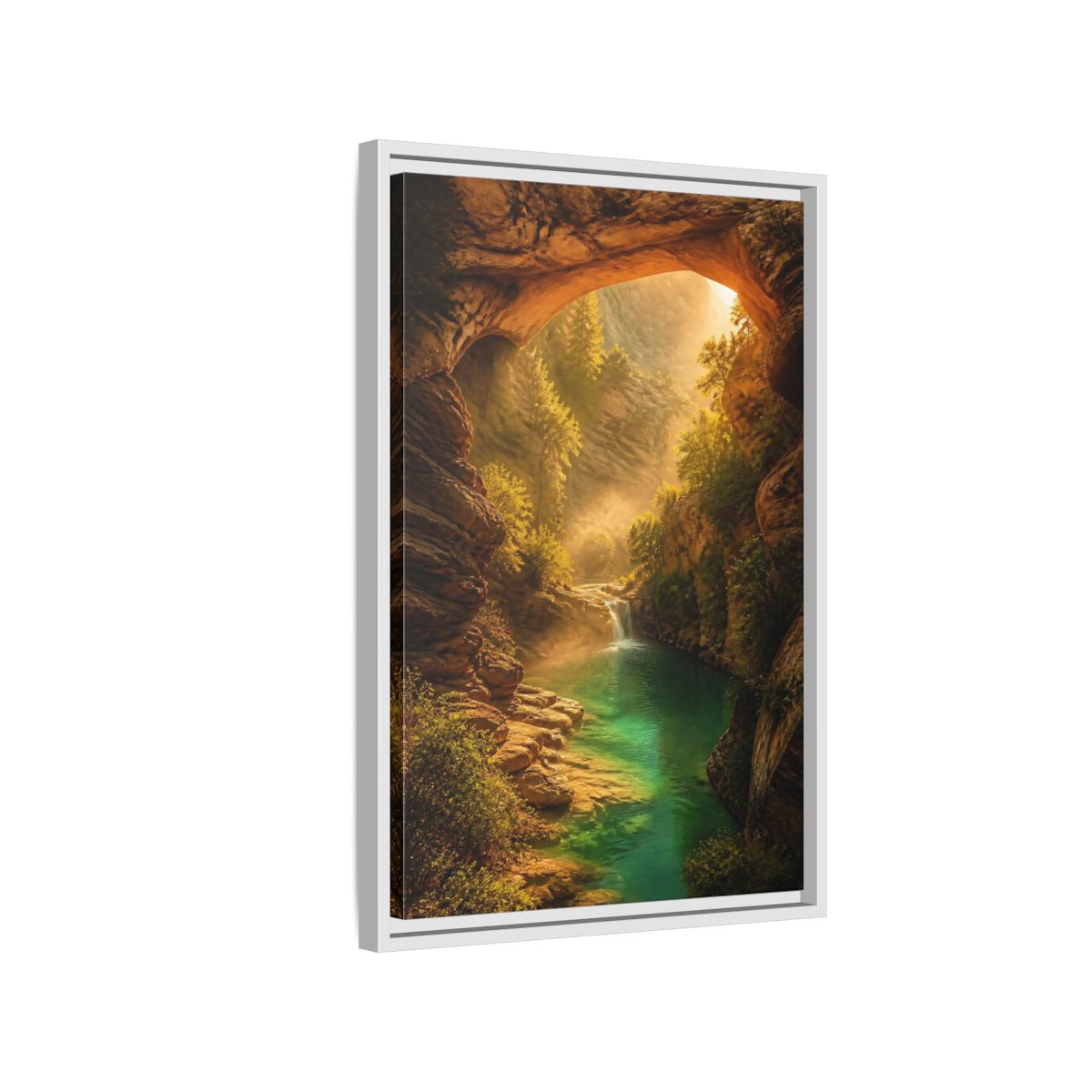 Side Mockup 1. Nature River Waterfall Green Canyon shown as stretched canvas wall art