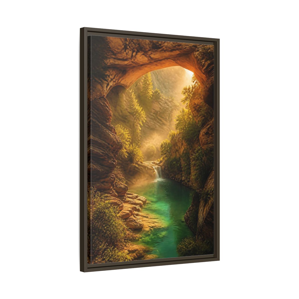 Side Mockup 11. Nature River Waterfall Green Canyon shown as stretched canvas wall art