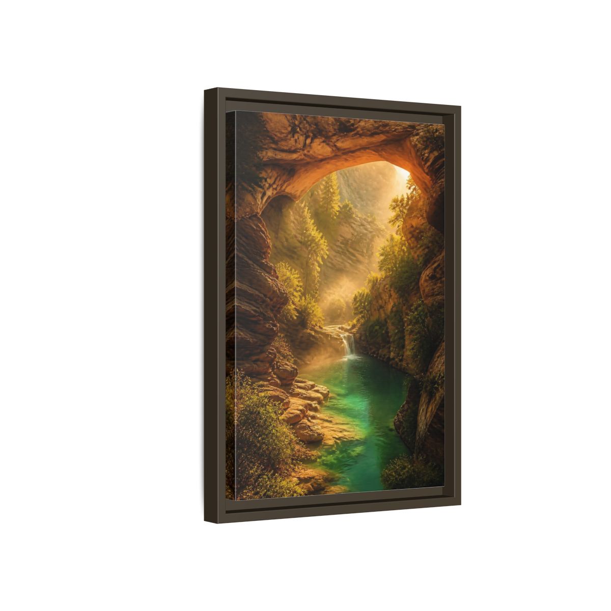 Side Mockup 5. Nature River Waterfall Green Canyon shown as stretched canvas wall art