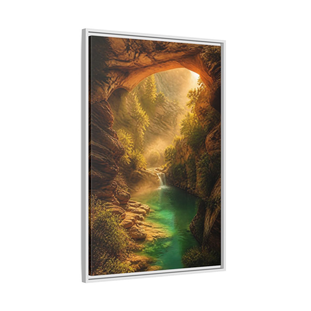 Side Mockup 9. Nature River Waterfall Green Canyon shown as stretched canvas wall art