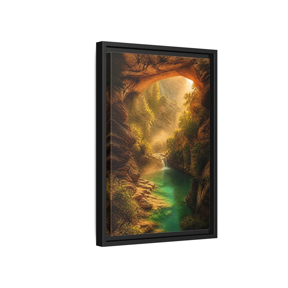 Side Mockup 6. Nature River Waterfall Green Canyon shown as stretched canvas wall art