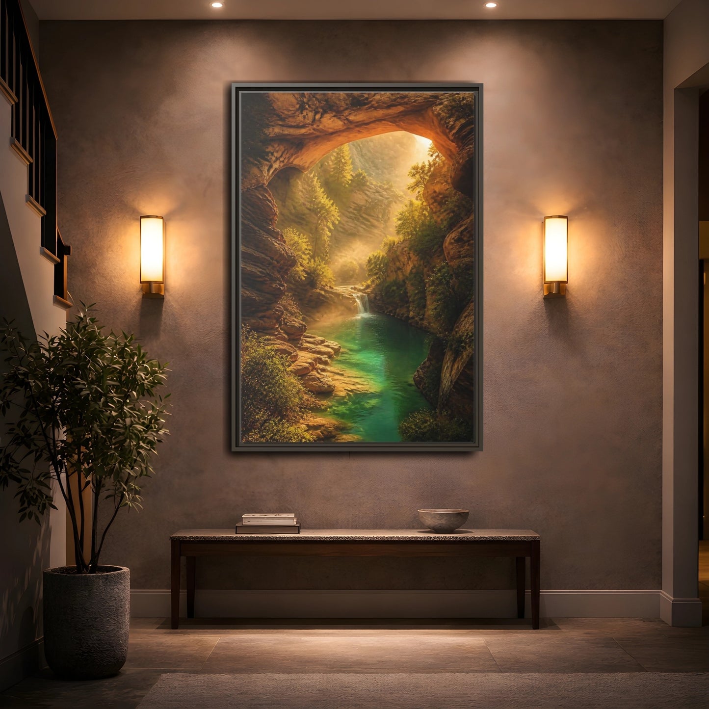 Mockup 2. Nature River Waterfall Green Canyon shown as stretched canvas wall art