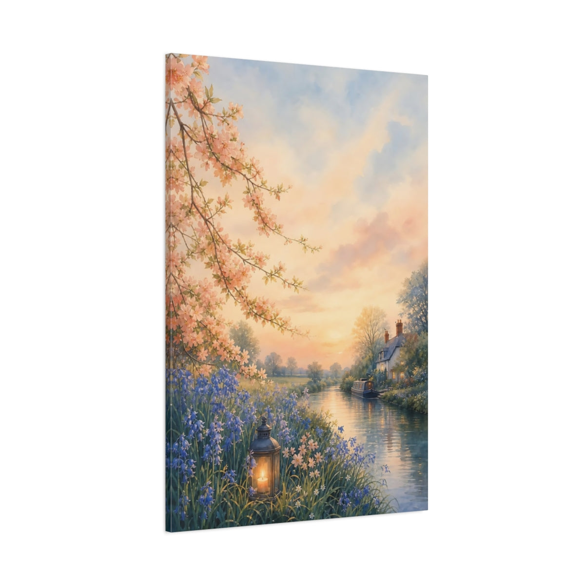 Side Mockup 1. Nature Riverside Landscape Spring Landscape shown as stretched canvas wall art