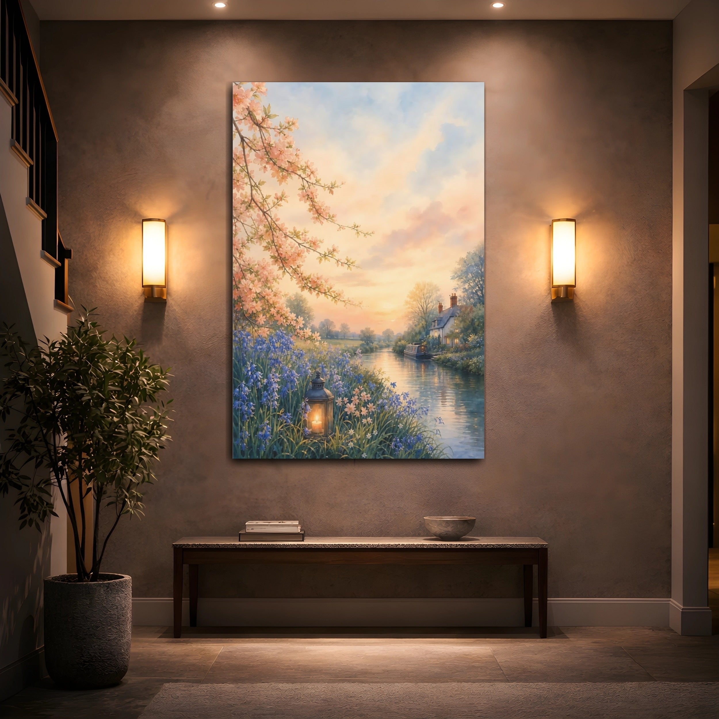 Mockup 2. Nature Riverside Landscape Spring Landscape shown as stretched canvas wall art