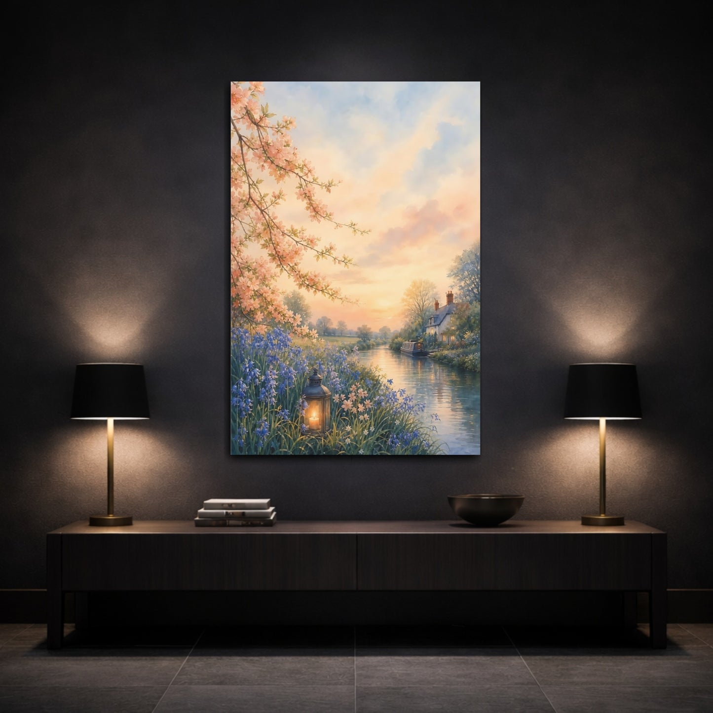 Mockup 3. Nature Riverside Landscape Spring Landscape shown as stretched canvas wall art