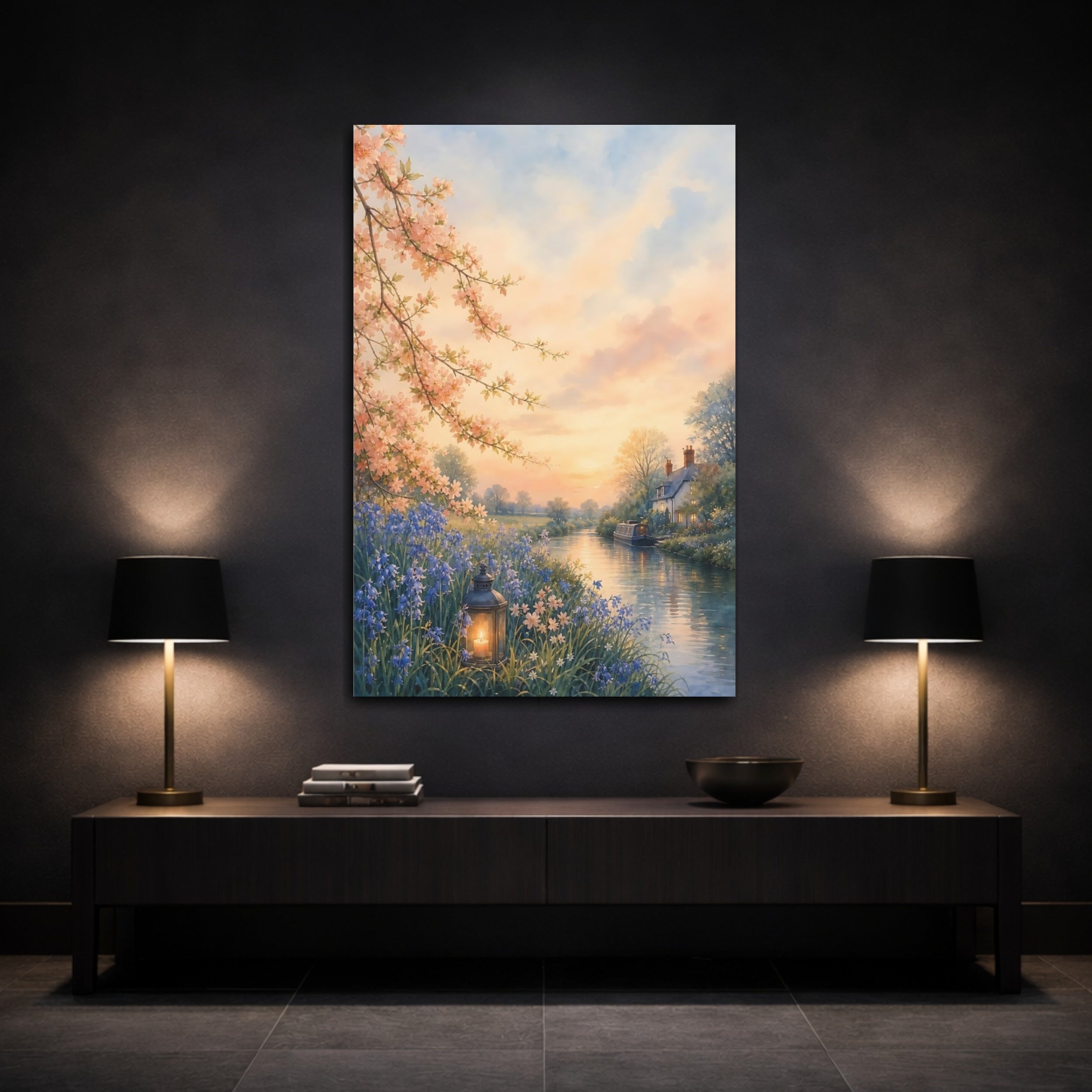 Mockup 3. Nature Riverside Landscape Spring Landscape shown as stretched canvas wall art