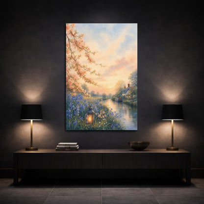 Mockup 3. Nature Riverside Landscape Spring Landscape shown as stretched canvas wall art