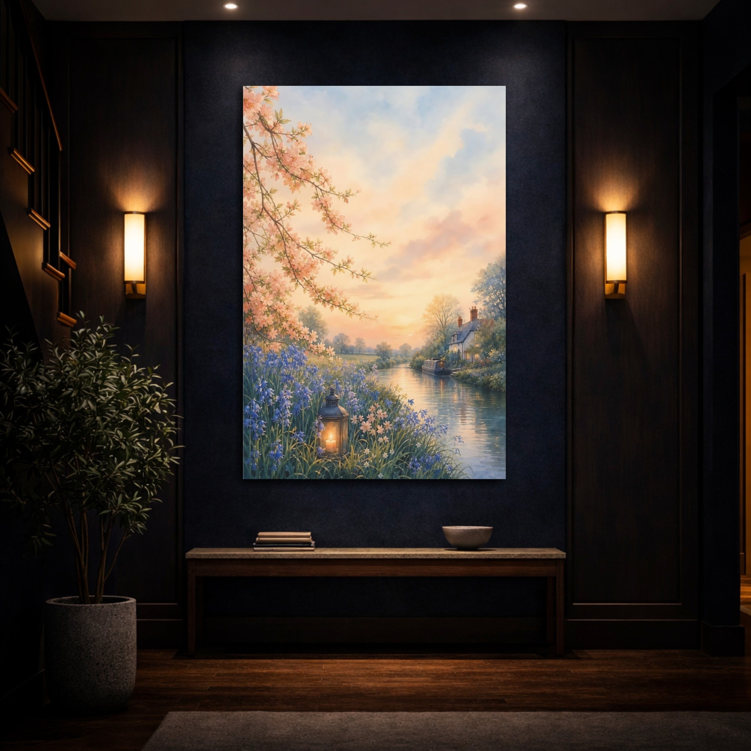 Mockup 4. Nature Riverside Landscape Spring Landscape shown as stretched canvas wall art