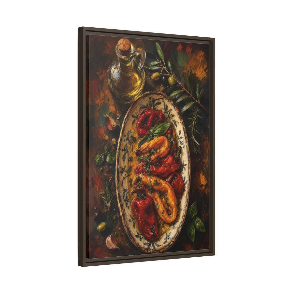 Side Mockup 11. Nature Roasted Peppers Roasted Peppers Art shown as framed canvas print