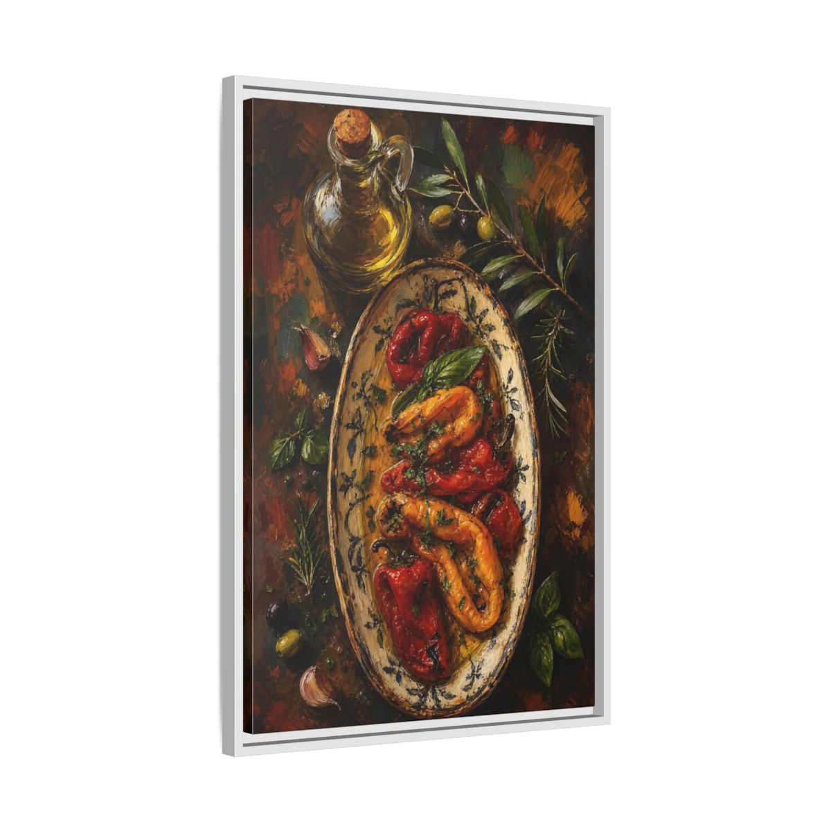 Side Mockup 10. Nature Roasted Peppers Roasted Peppers Art shown as framed canvas print