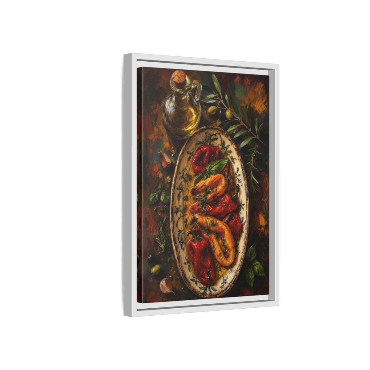 Side Mockup 4. Nature Roasted Peppers Roasted Peppers Art shown as framed canvas print