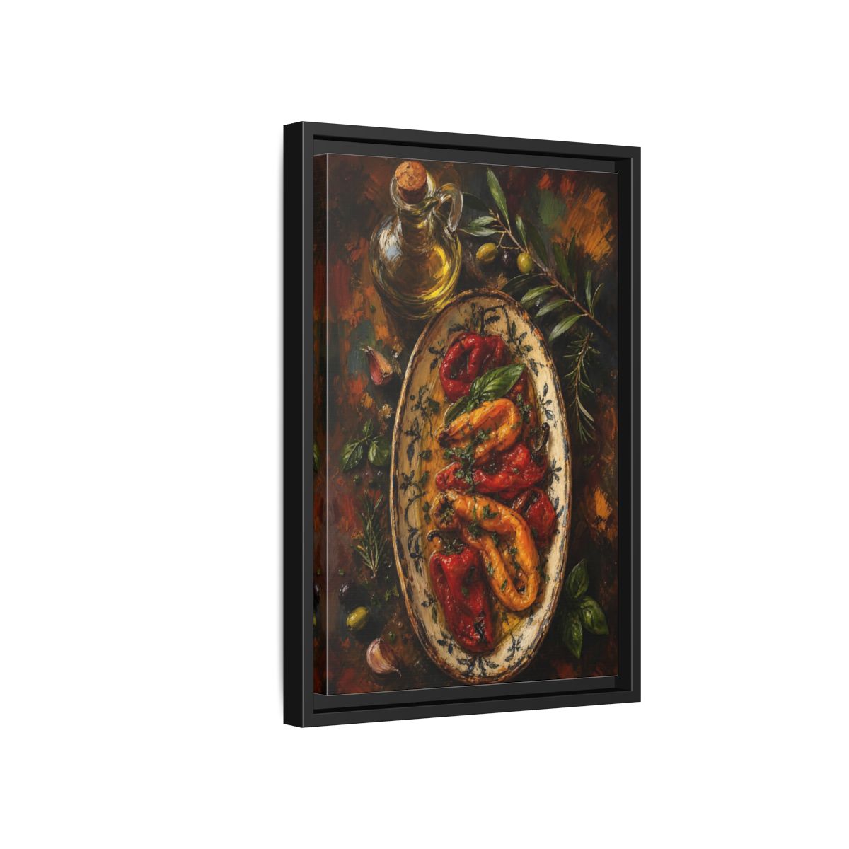Side Mockup 6. Nature Roasted Peppers Roasted Peppers Art shown as framed canvas print