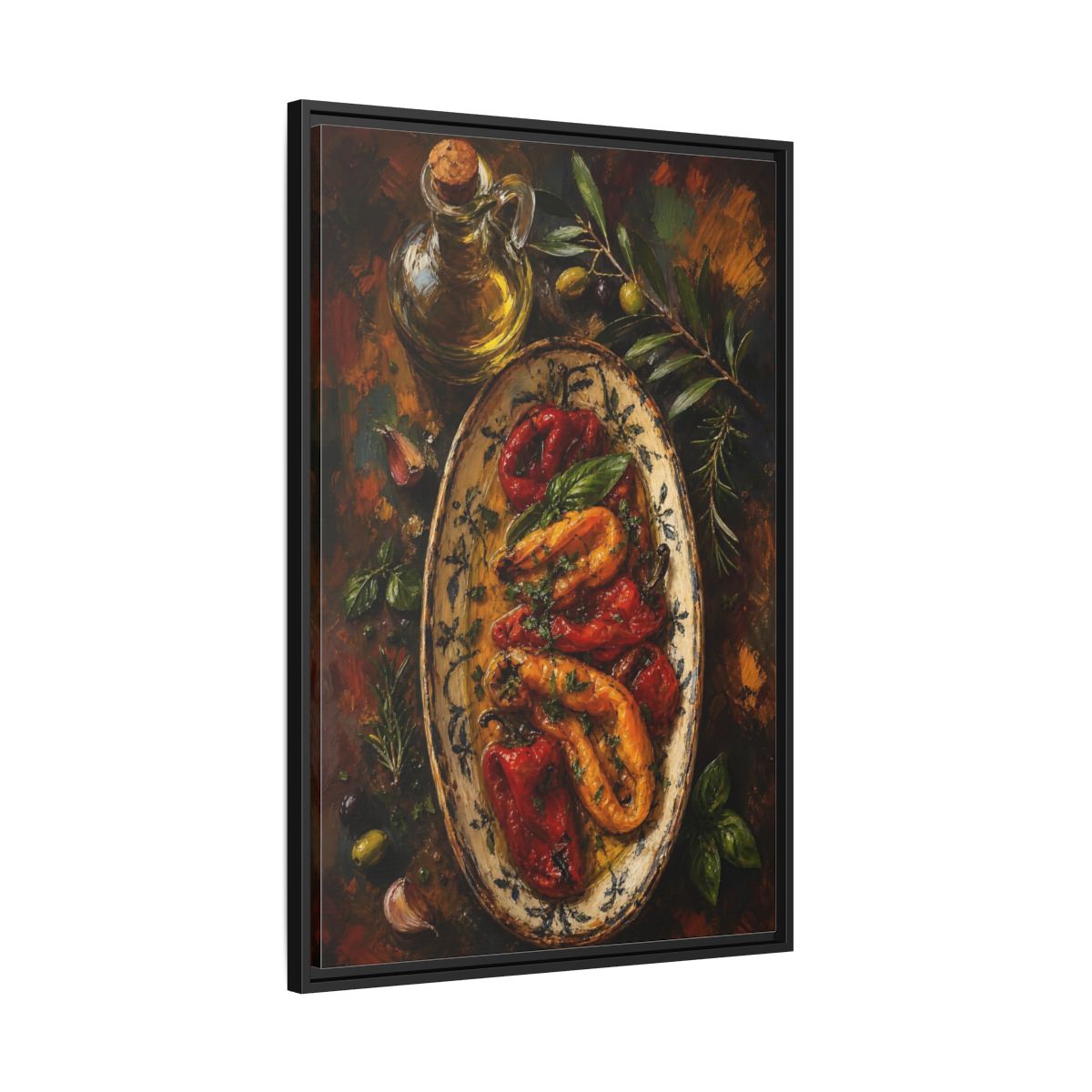 Side Mockup 13. Nature Roasted Peppers Roasted Peppers Art shown as framed canvas print
