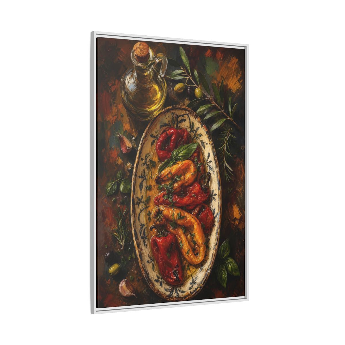 Side Mockup 7. Nature Roasted Peppers Roasted Peppers Art shown as framed canvas print