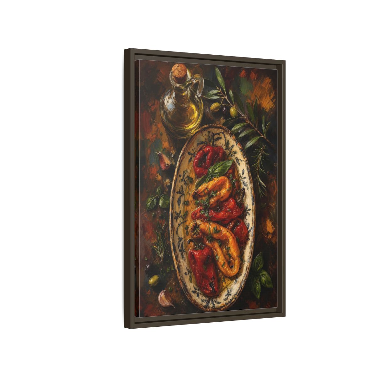 Side Mockup 2. Nature Roasted Peppers Roasted Peppers Art shown as framed canvas print