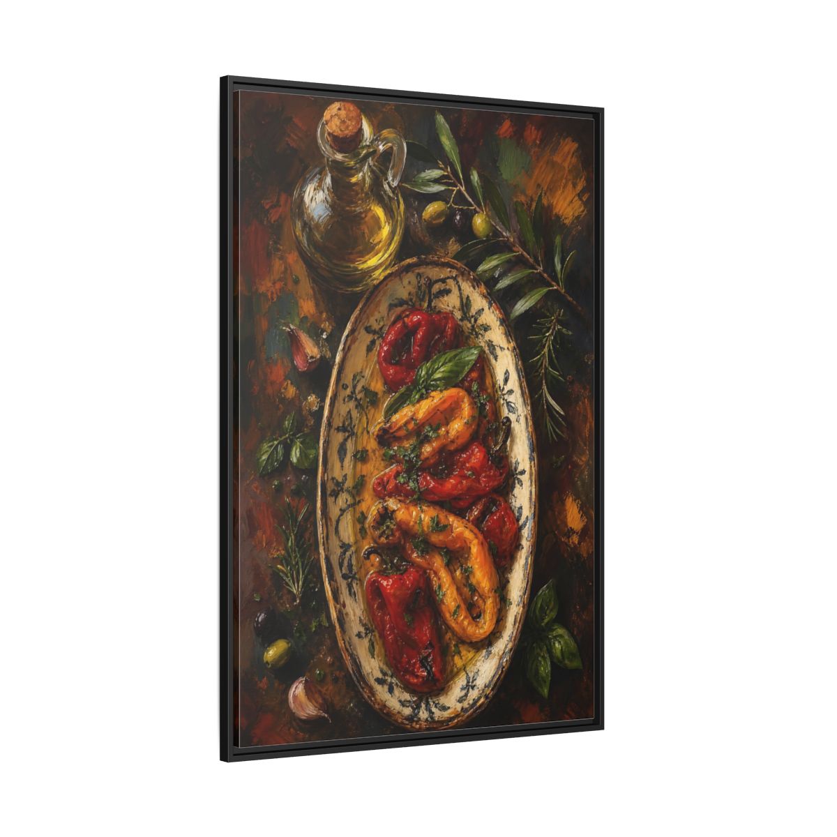 Side Mockup 12. Nature Roasted Peppers Roasted Peppers Art shown as framed canvas print