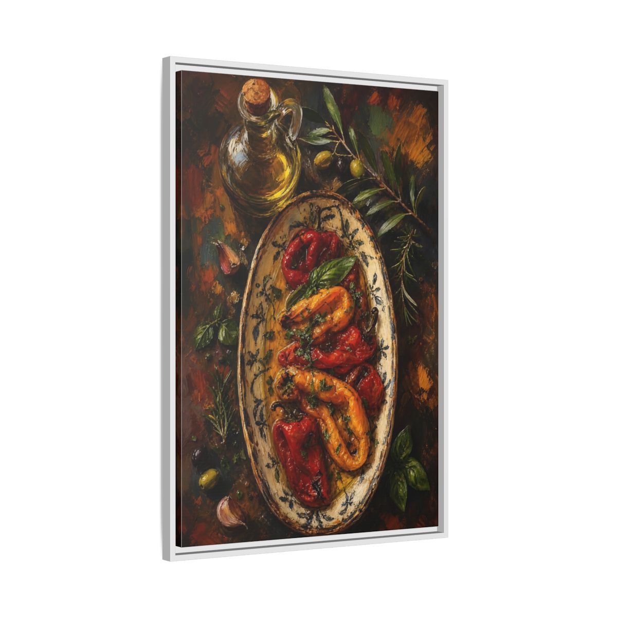 Side Mockup 9. Nature Roasted Peppers Roasted Peppers Art shown as framed canvas print