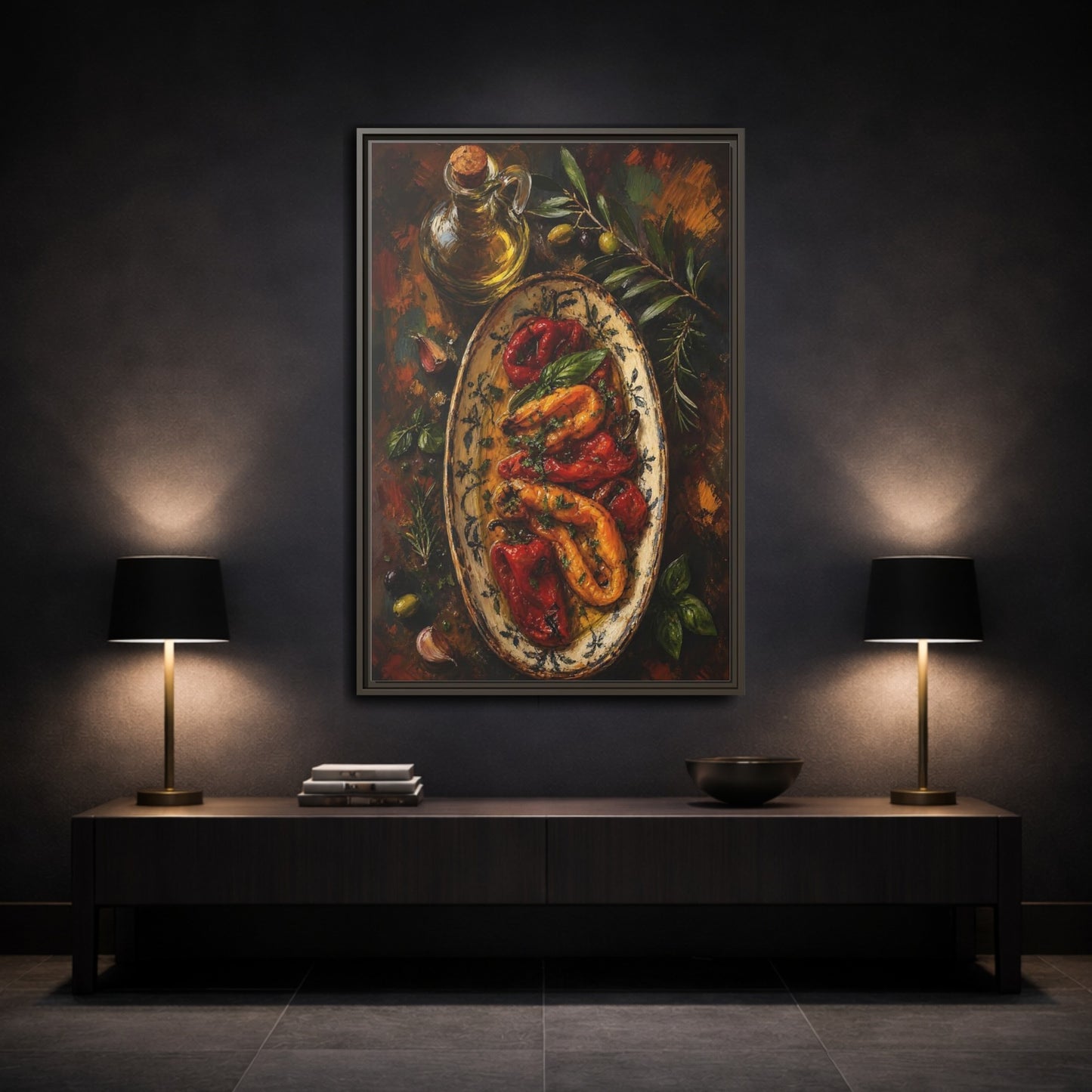 Mockup 3. Nature Roasted Peppers Roasted Peppers Art shown as framed canvas print