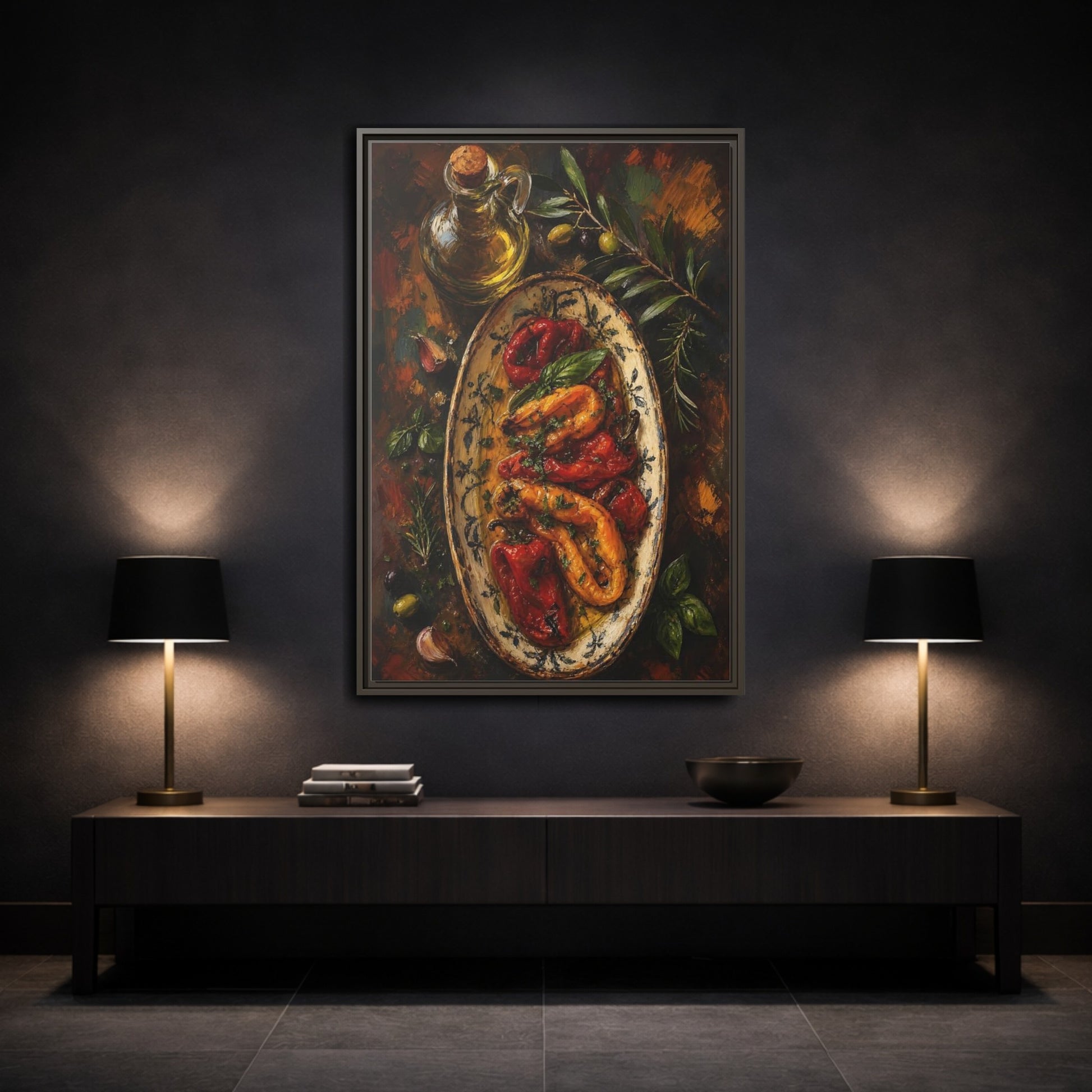 Mockup 3. Nature Roasted Peppers Roasted Peppers Art shown as framed canvas print