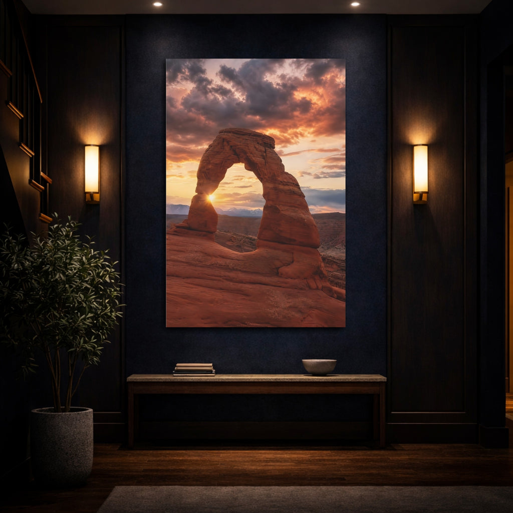 Mockup 4. Nature Rock Arch Red Rock Sunset shown as stretched canvas wall art