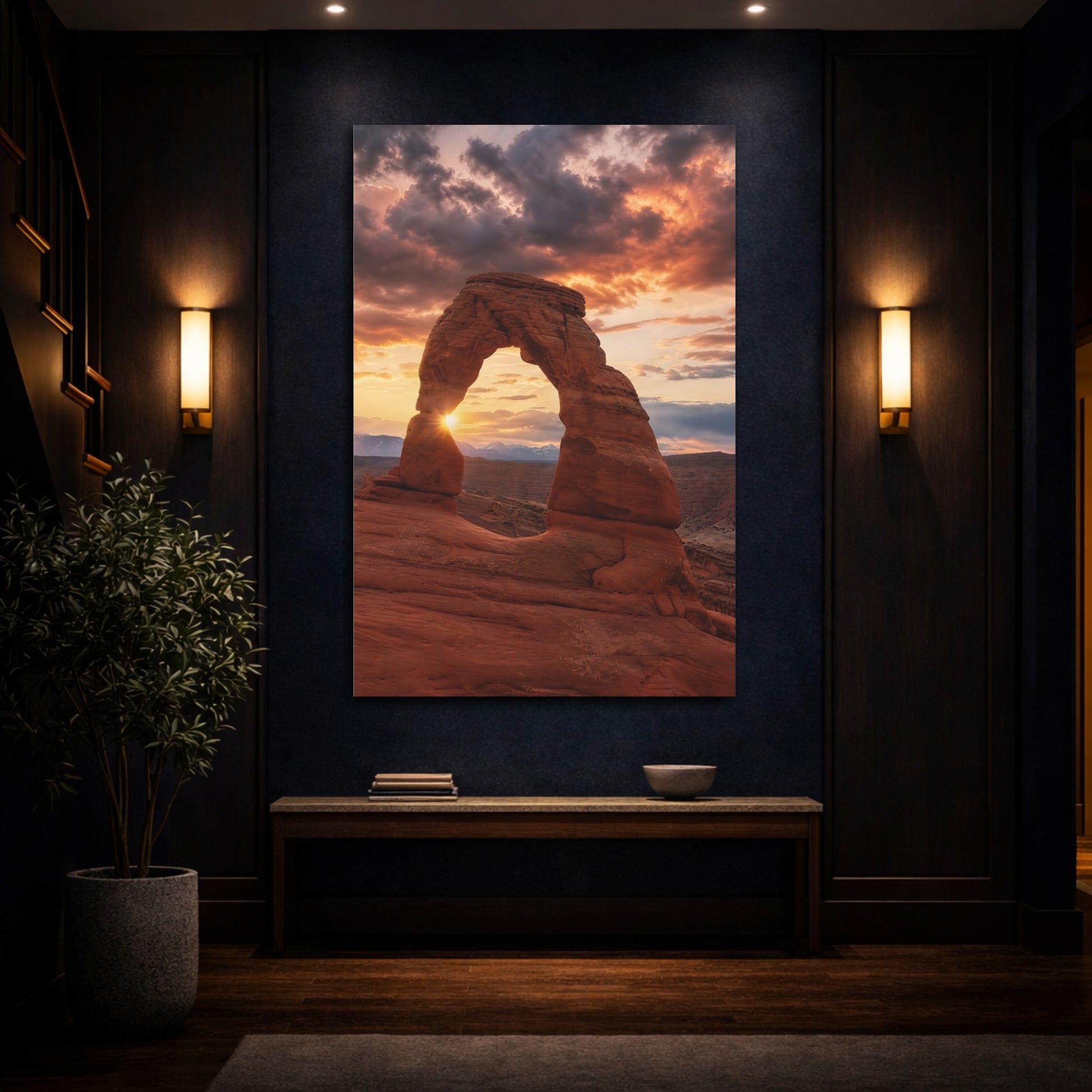 Mockup 4. Nature Rock Arch Red Rock Sunset shown as stretched canvas wall art