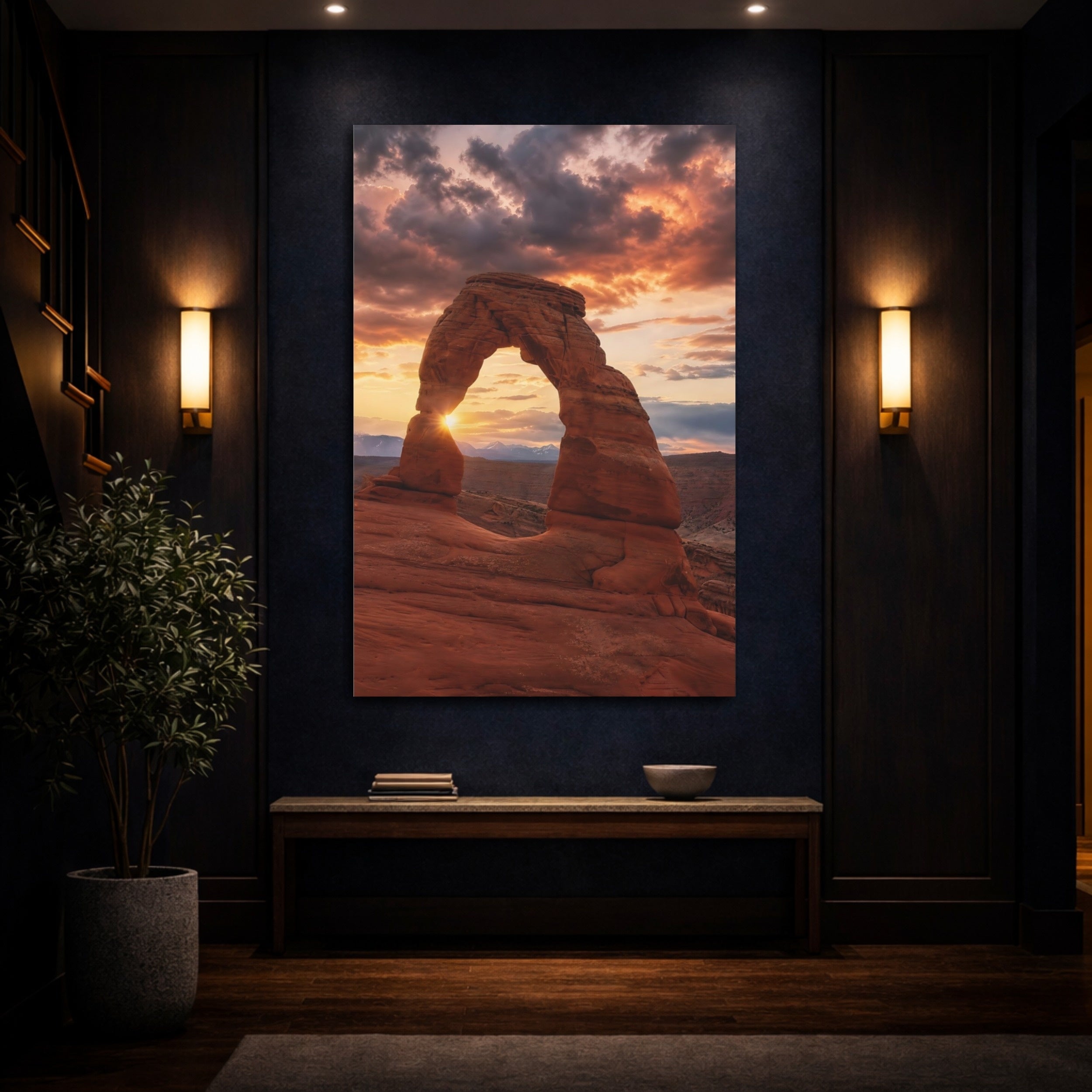 Mockup 4. Nature Rock Arch Red Rock Sunset shown as stretched canvas wall art