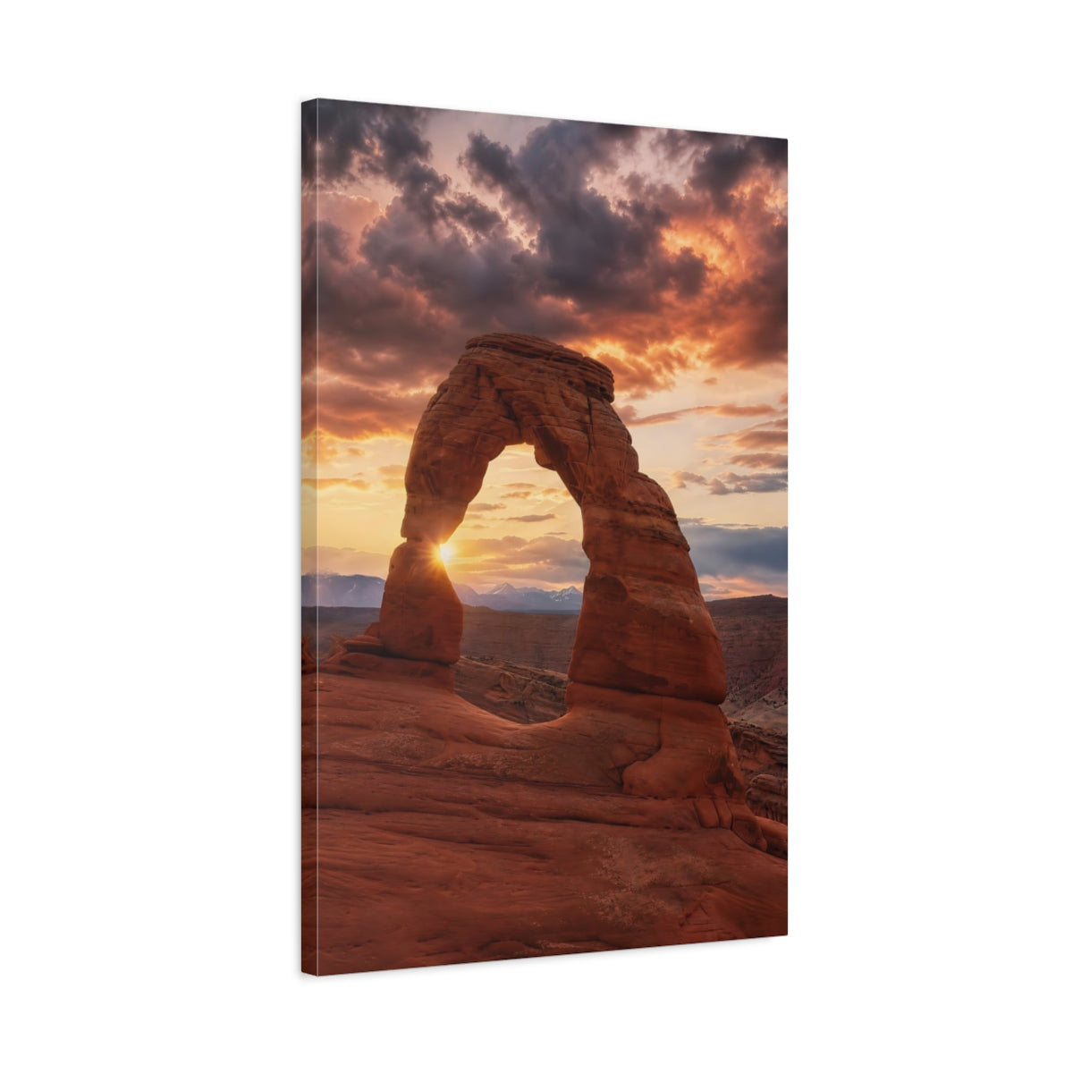 Side Mockup 2. Nature Rock Arch Red Rock Sunset shown as stretched canvas wall art