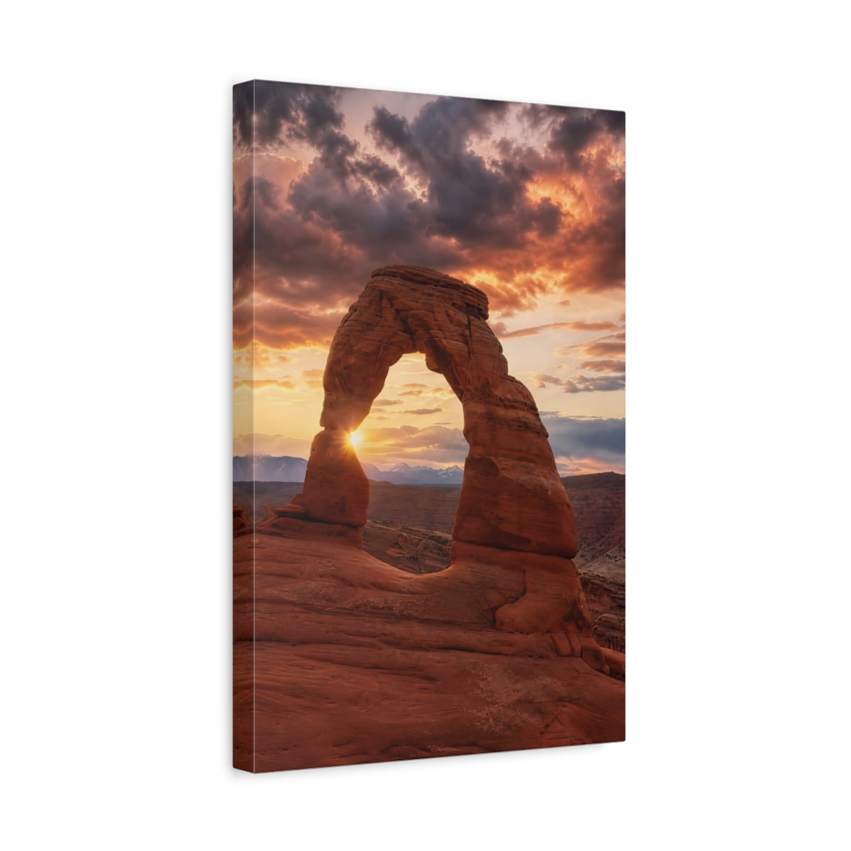 Side Mockup 4. Nature Rock Arch Red Rock Sunset shown as stretched canvas wall art