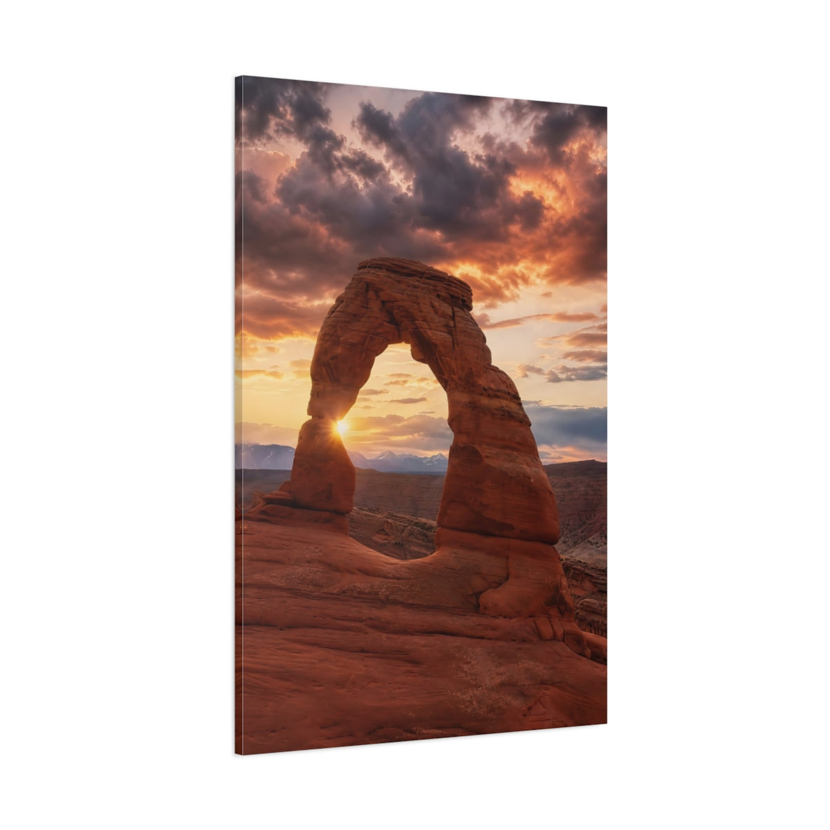 Side Mockup 1. Nature Rock Arch Red Rock Sunset shown as stretched canvas wall art
