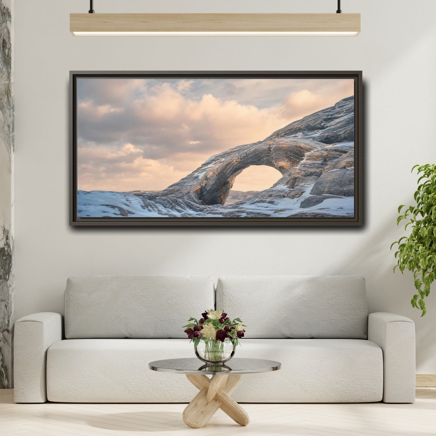 Mockup 2. Nature Rock Arch Winter Arch shown as stretched canvas wall art