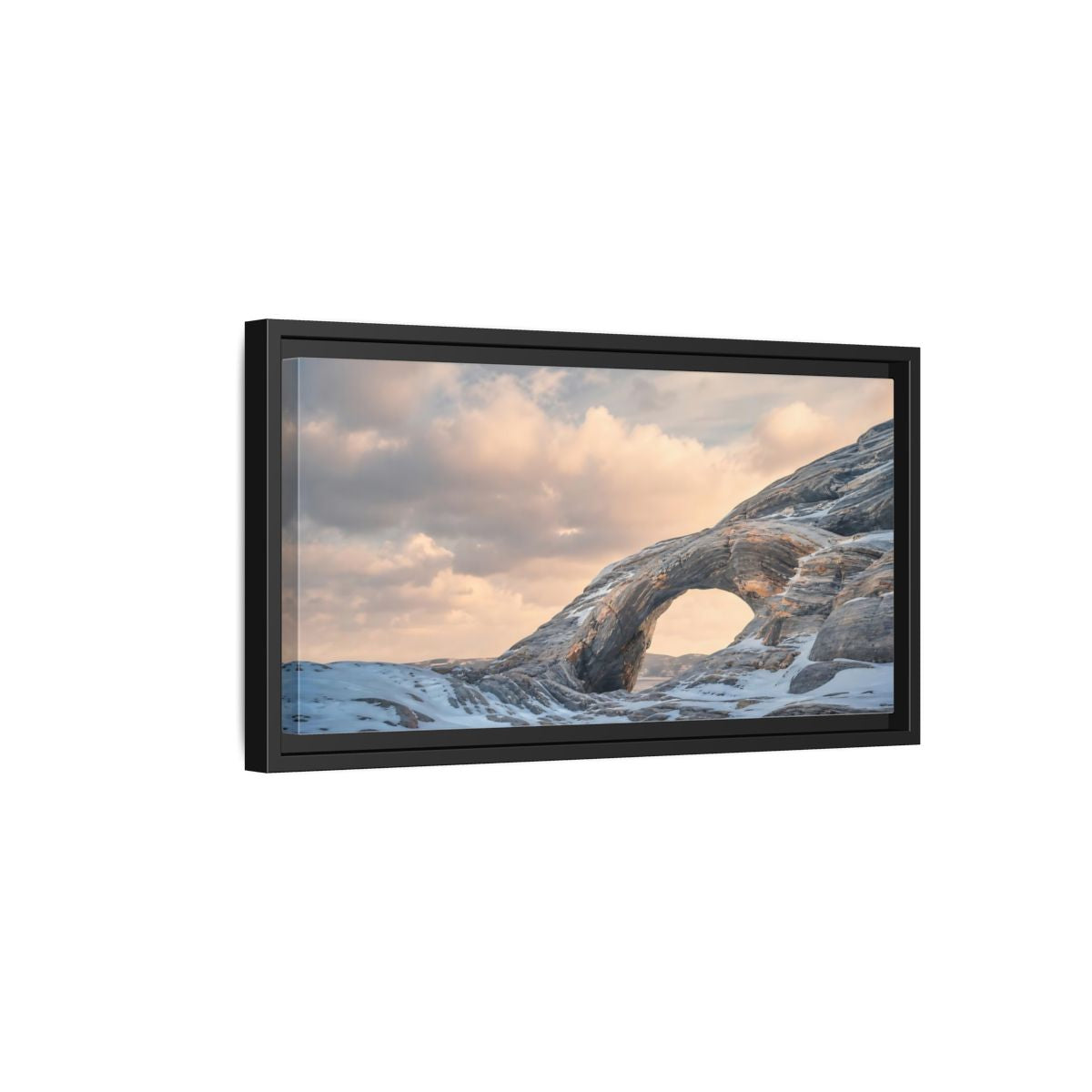 Side Mockup 8. Nature Rock Arch Winter Arch shown as stretched canvas wall art