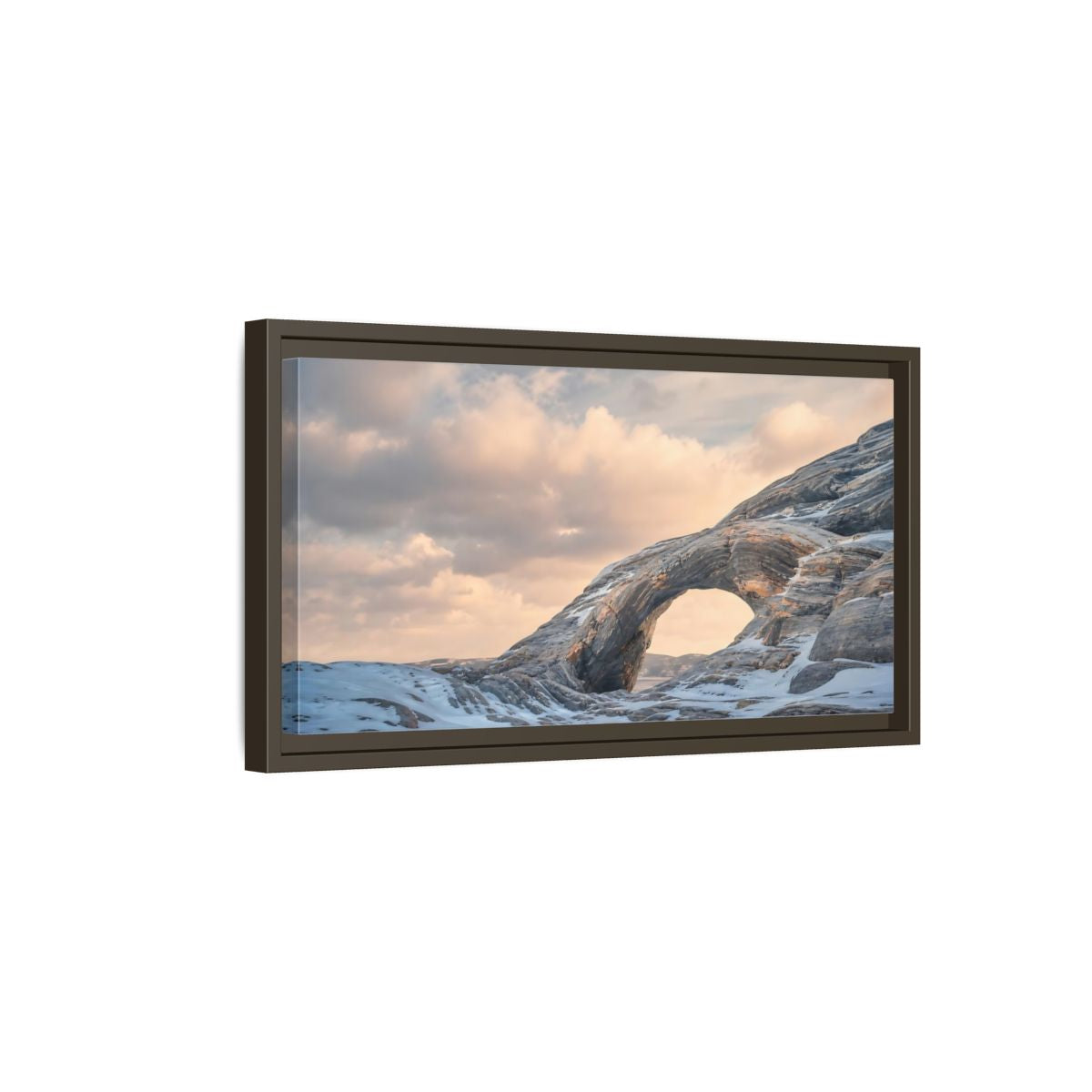 Side Mockup 7. Nature Rock Arch Winter Arch shown as stretched canvas wall art