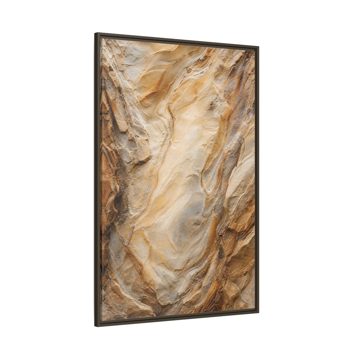 Nature Rock Formation Brown and Tan Framed Canvas Wall Art shown as canvas wall art